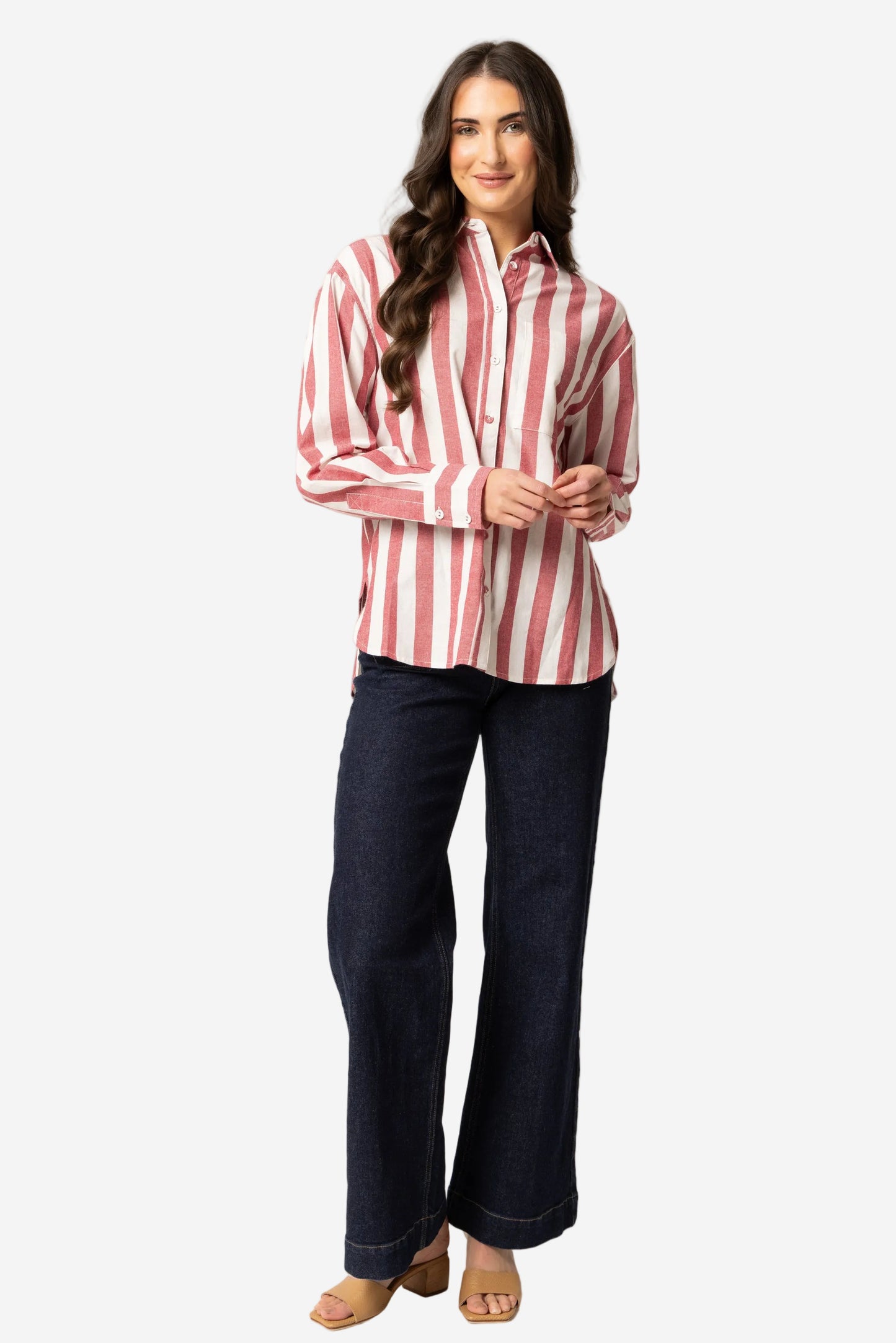 LEILA + LUCA ESSENTIAL SHIRT - RUBY STRIPE - THE VOGUE STORE 