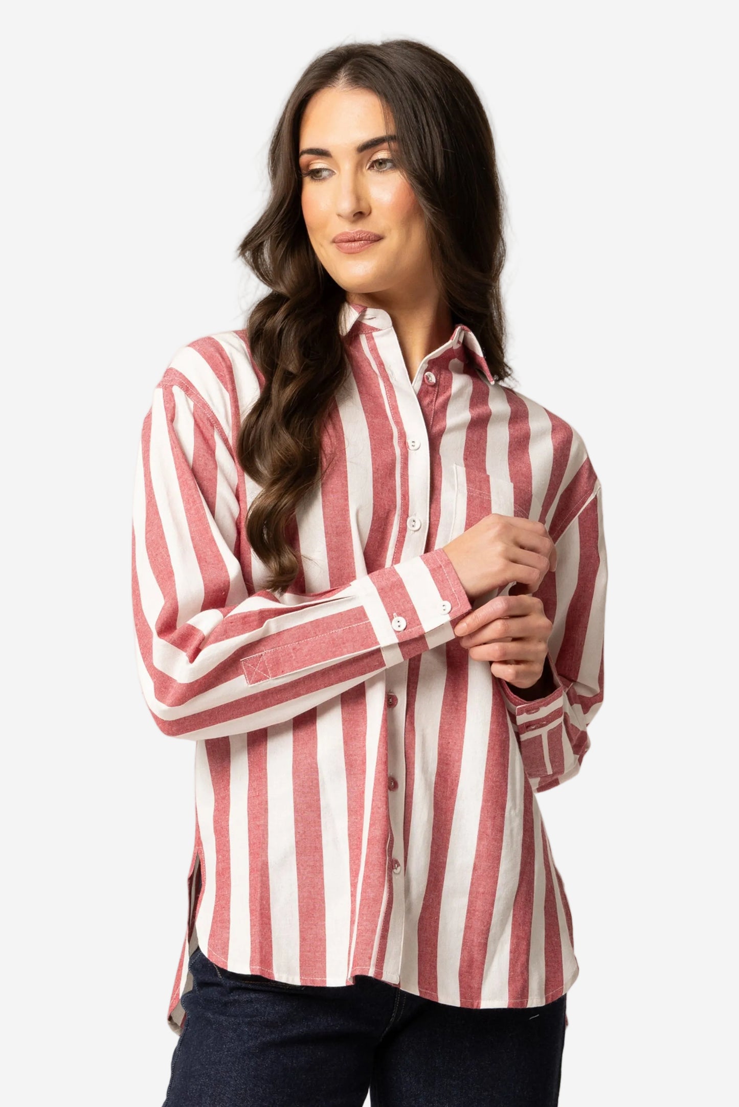 LEILA + LUCA ESSENTIAL SHIRT - RUBY STRIPE - THE VOGUE STORE 