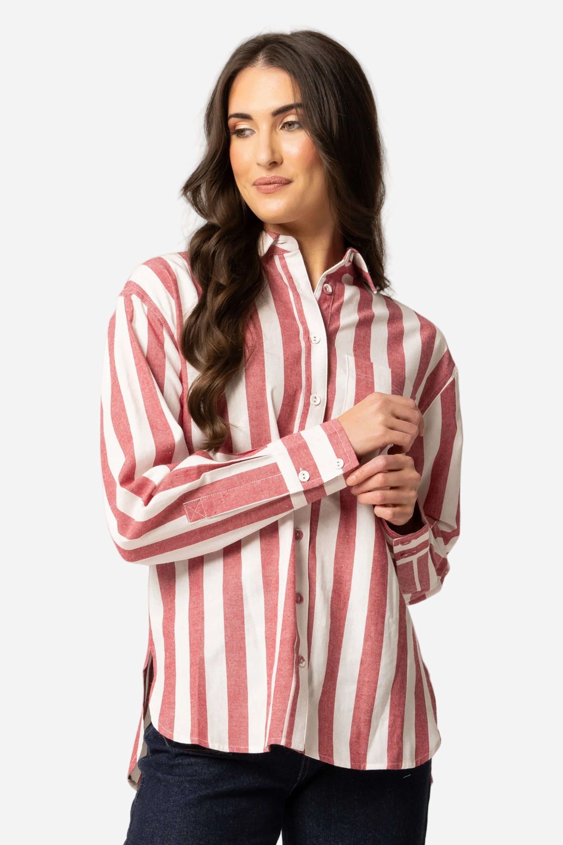 LEILA + LUCA ESSENTIAL SHIRT - RUBY STRIPE - THE VOGUE STORE 
