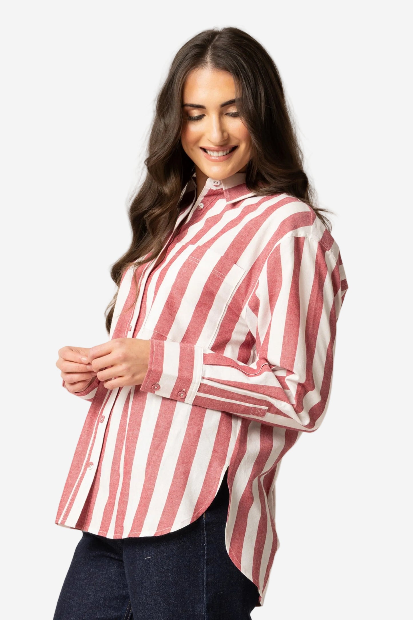 LEILA + LUCA ESSENTIAL SHIRT - RUBY STRIPE - THE VOGUE STORE 