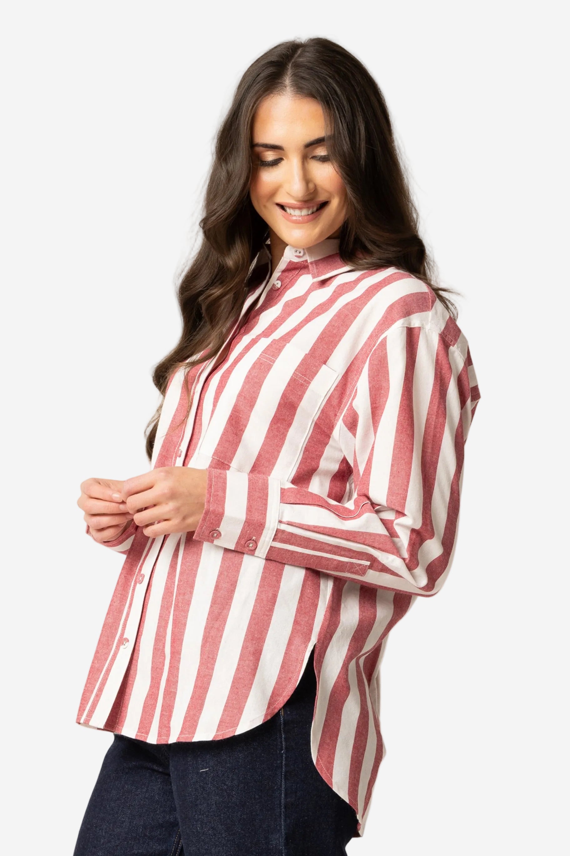 LEILA + LUCA ESSENTIAL SHIRT - RUBY STRIPE - THE VOGUE STORE 