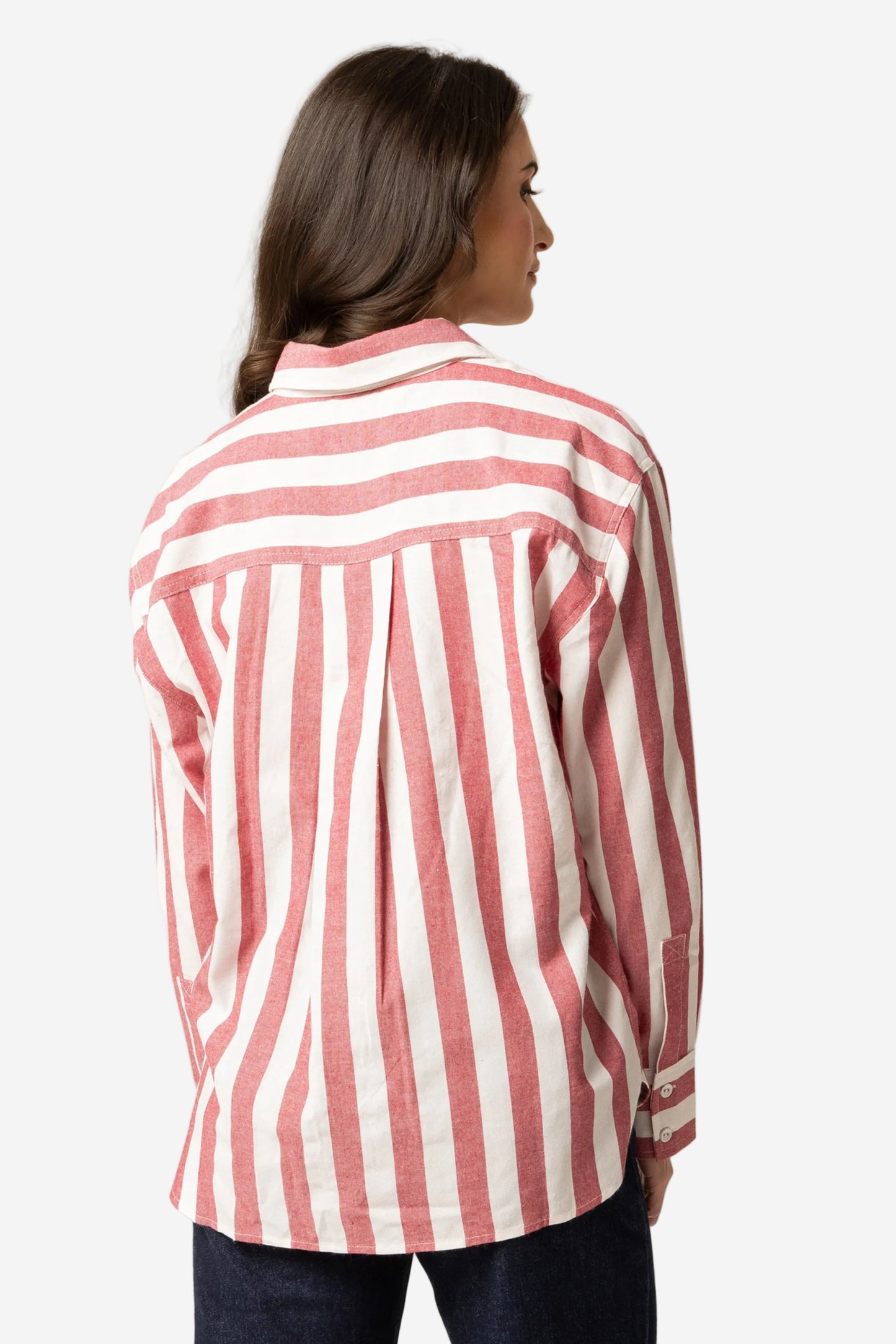 LEILA + LUCA ESSENTIAL SHIRT - RUBY STRIPE - THE VOGUE STORE 