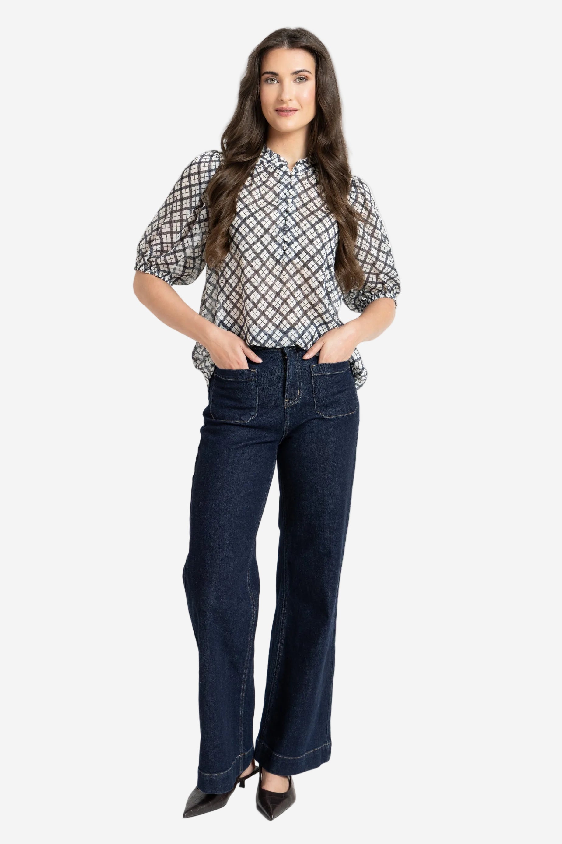 LEILA + LUCA NINA BLOUSE - INK CHECK - THE VOGUE STORE