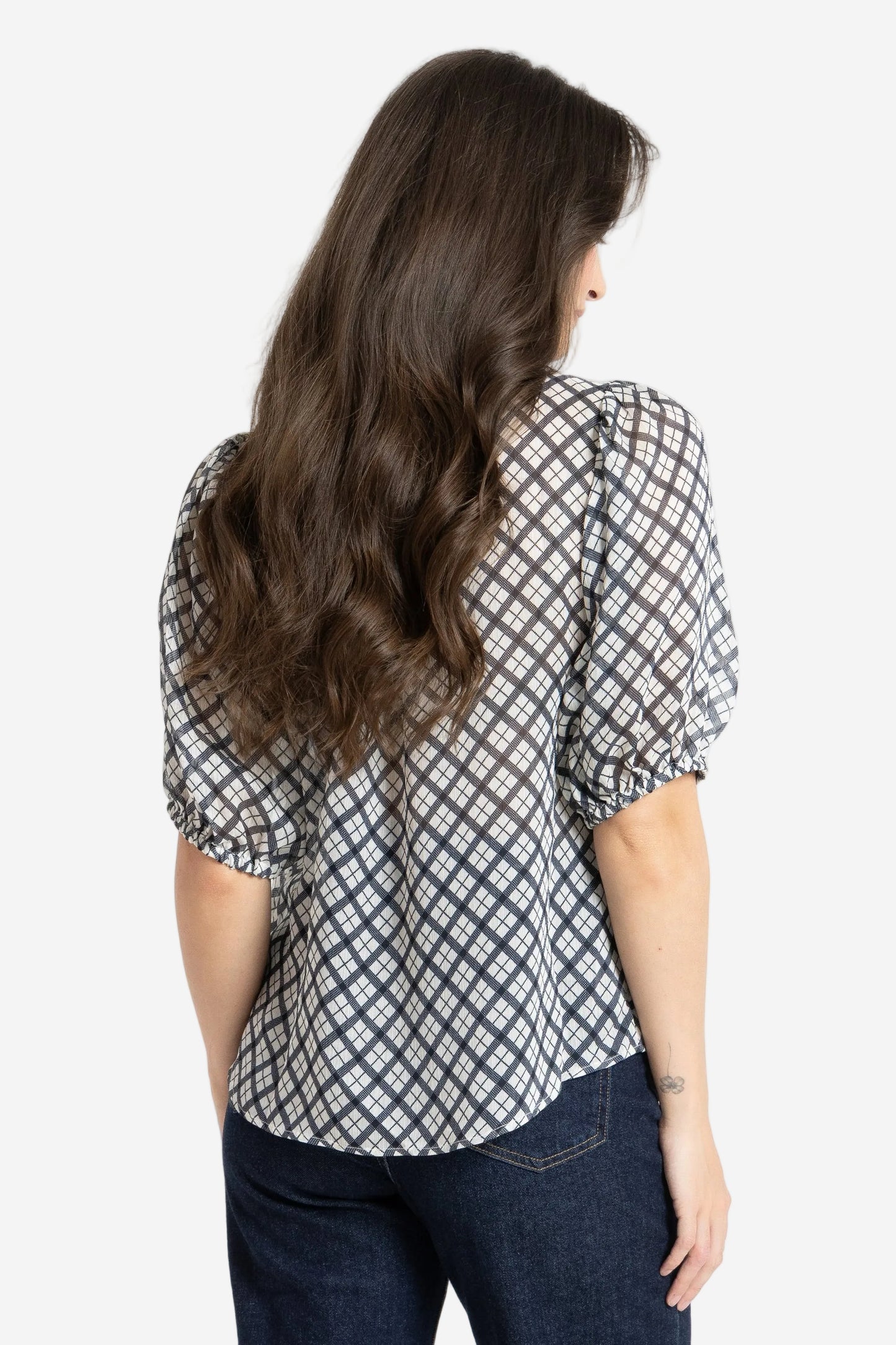 LEILA + LUCA NINA BLOUSE - INK CHECK - THE VOGUE STORE