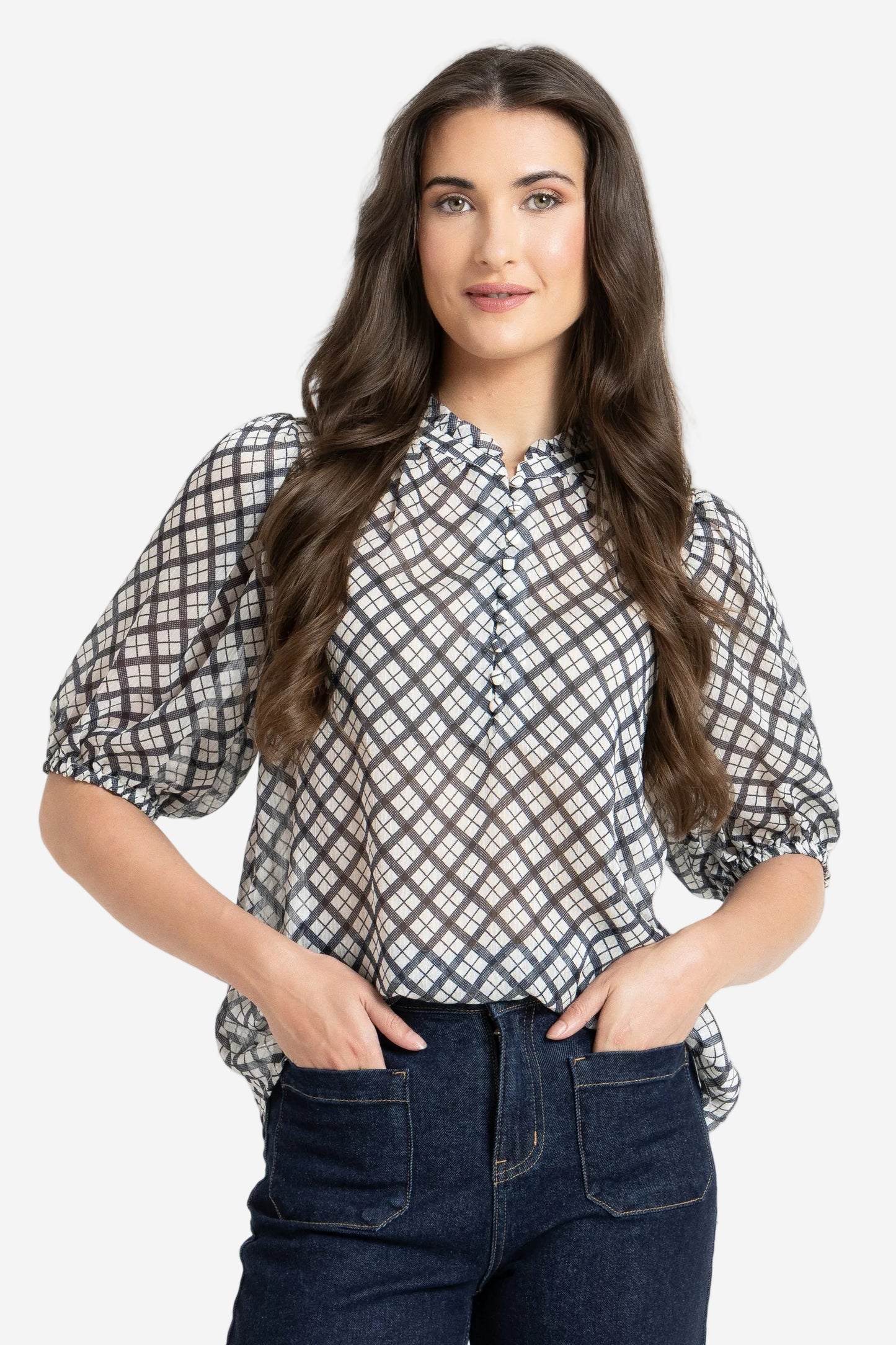 LEILA + LUCA NINA BLOUSE - INK CHECK - THE VOGUE STORE