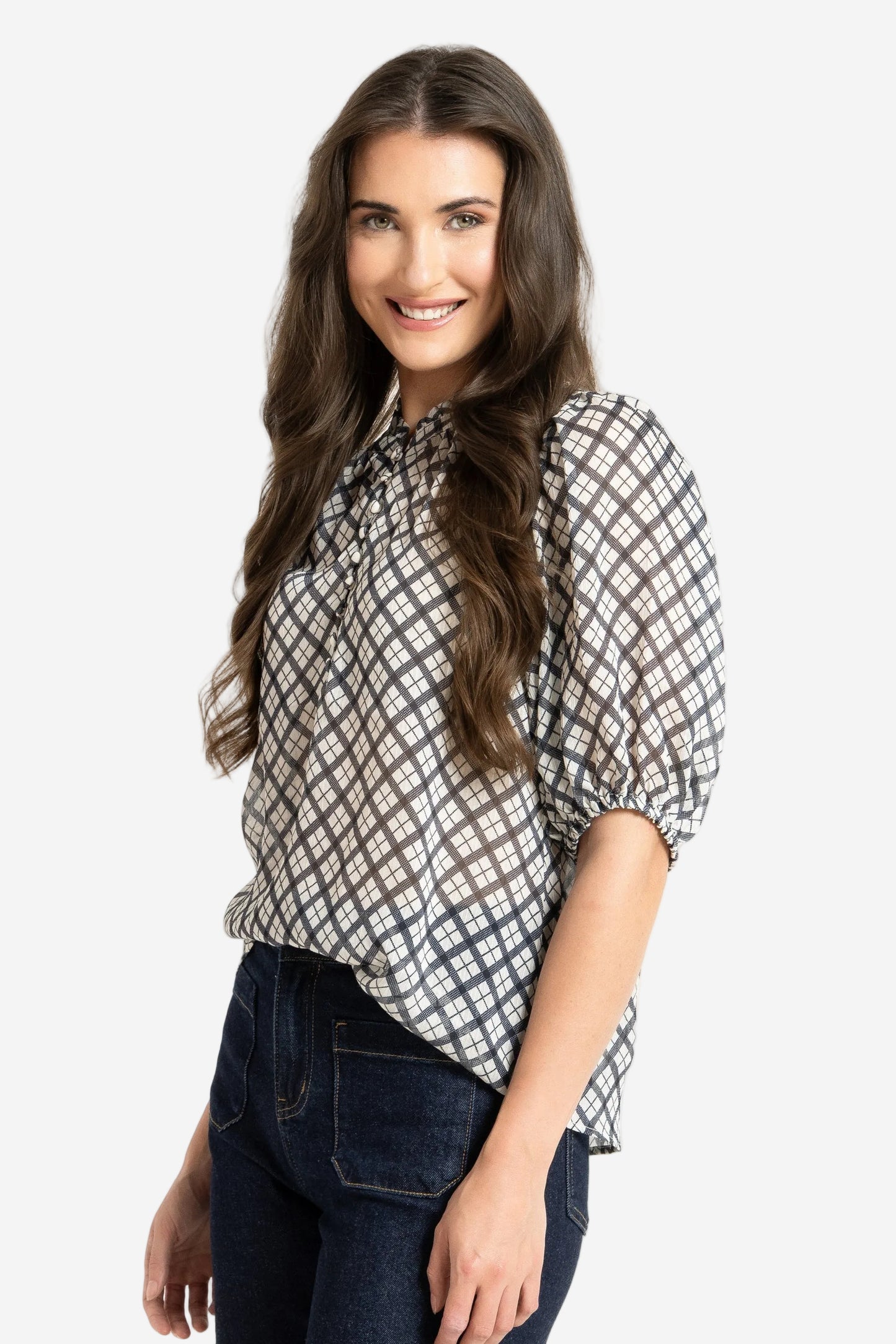 LEILA + LUCA NINA BLOUSE - INK CHECK - THE VOGUE STORE