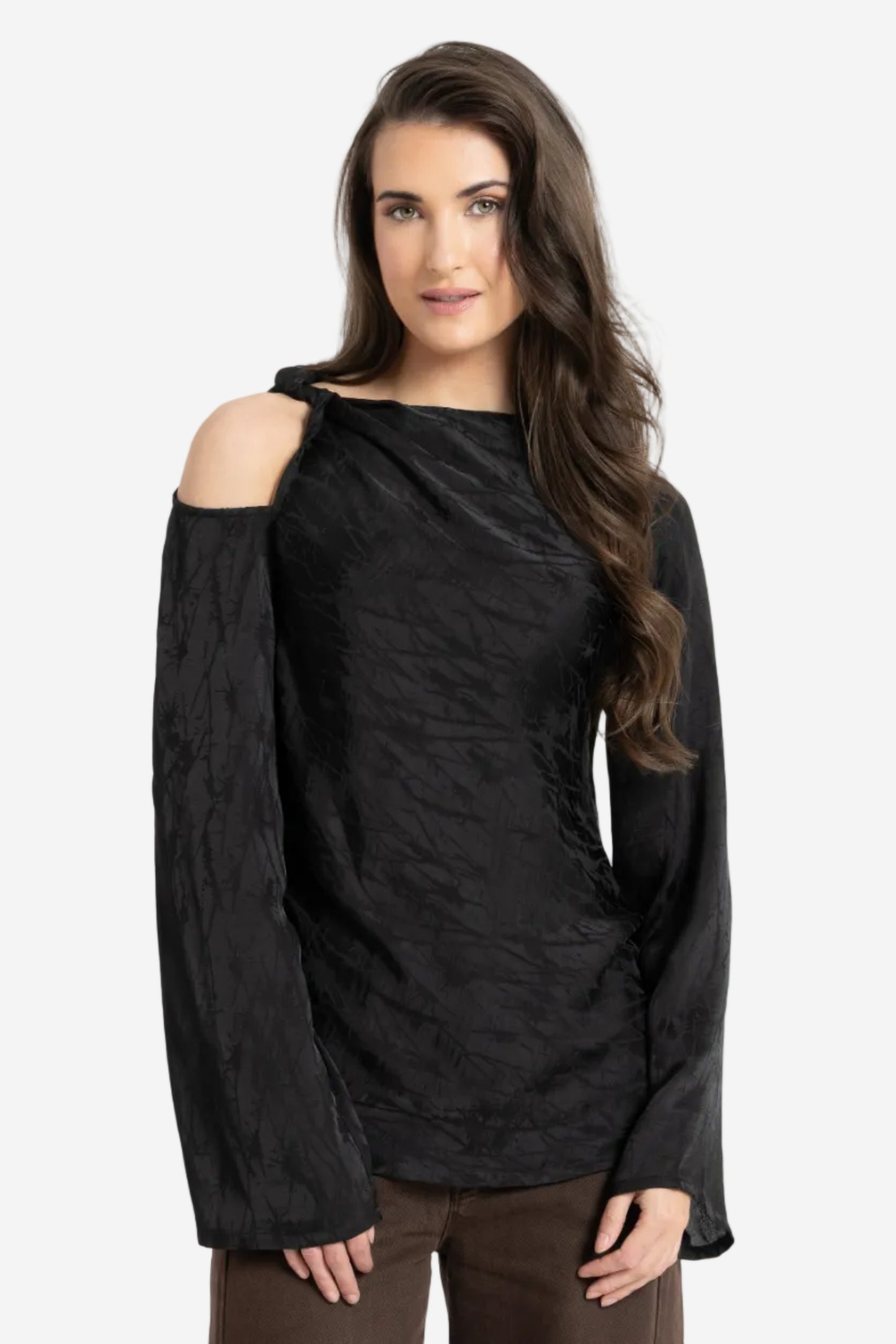 LEILA + LUCA TWIST TOP - BLACK TEXTURE - THE VOGUE STORE