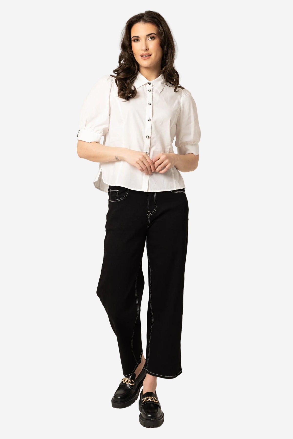 LEILA + LUCA ALIGNED SHIRT - WHITE - THE VOGUE STORE