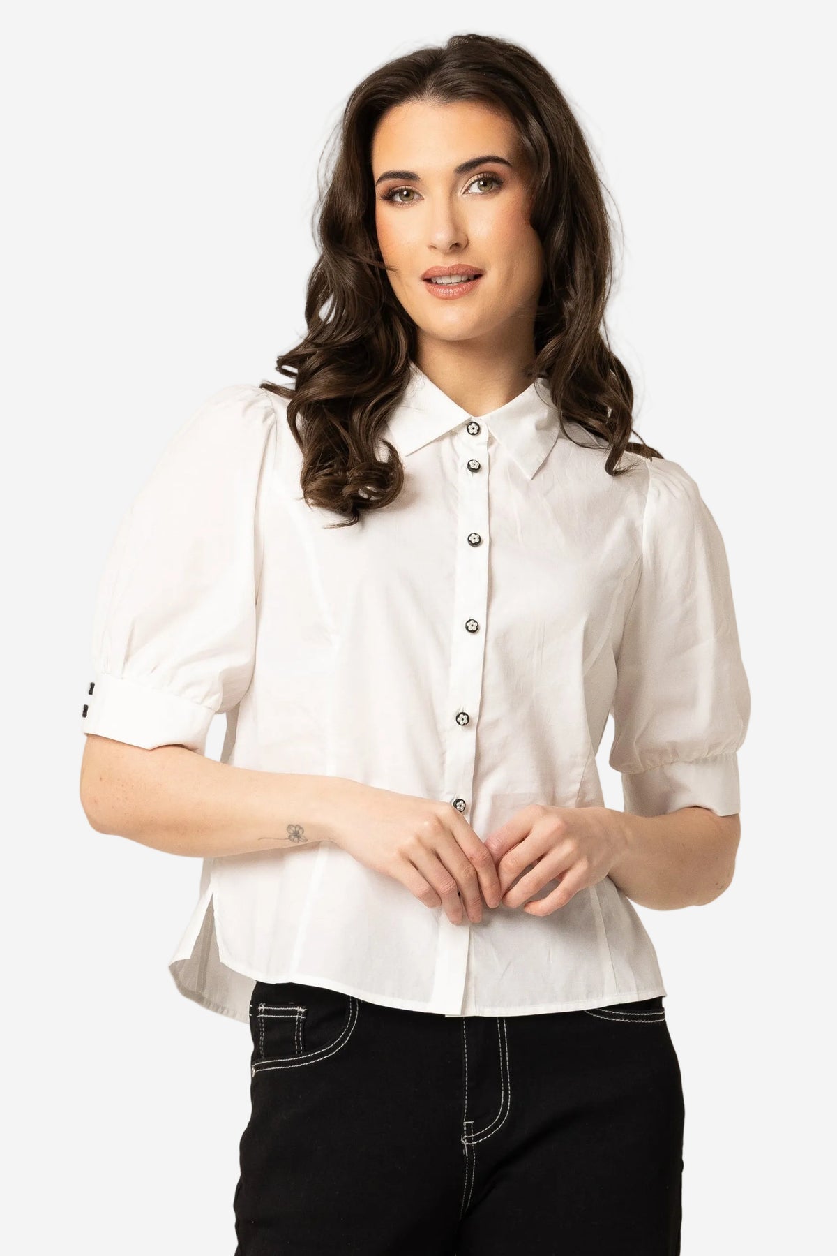 LEILA + LUCA ALIGNED SHIRT - WHITE - THE VOGUE STORE