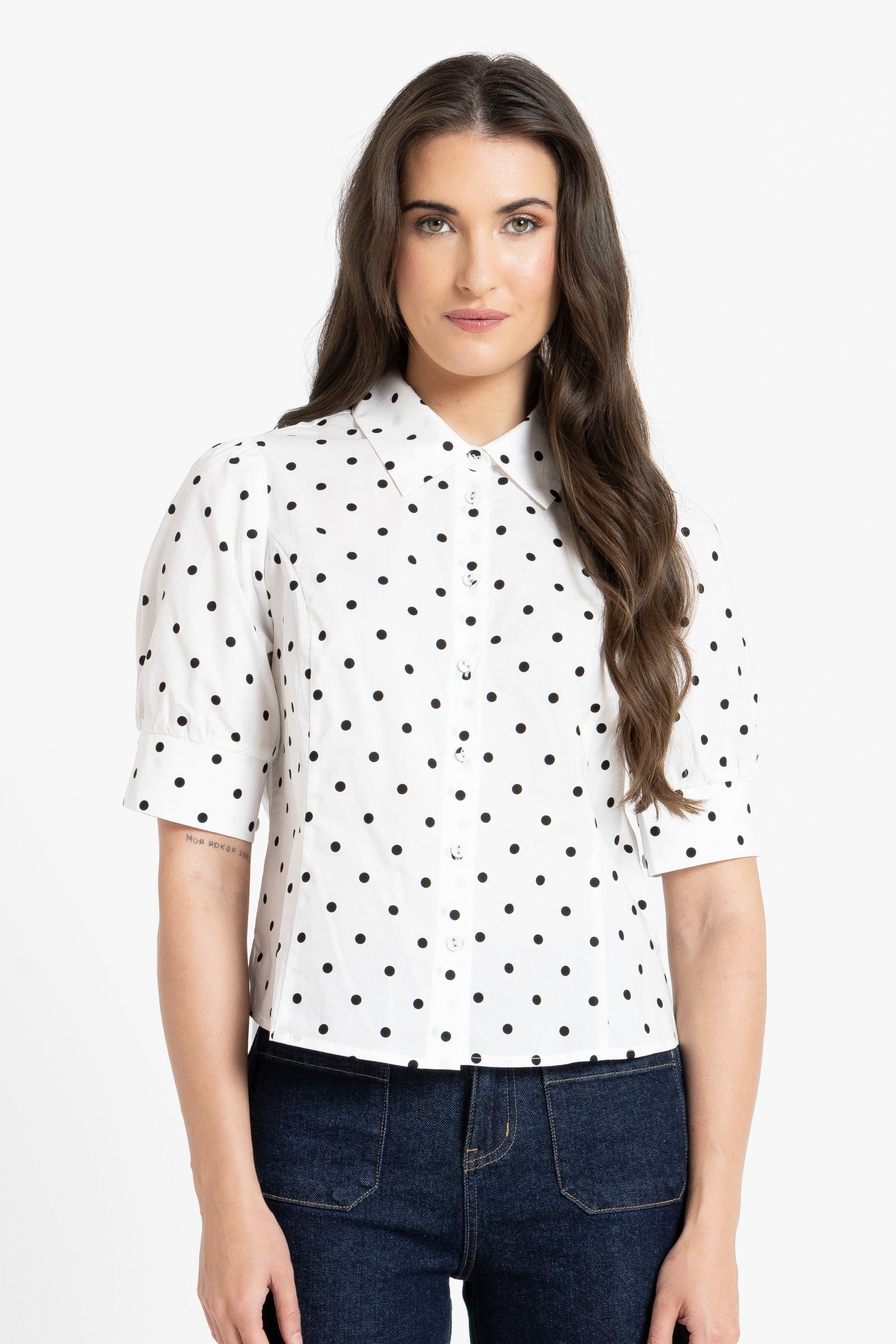LEILA + LUCA DINNER DATE SHIRT - VANILLA SPOT - THE VOGUE STORE
