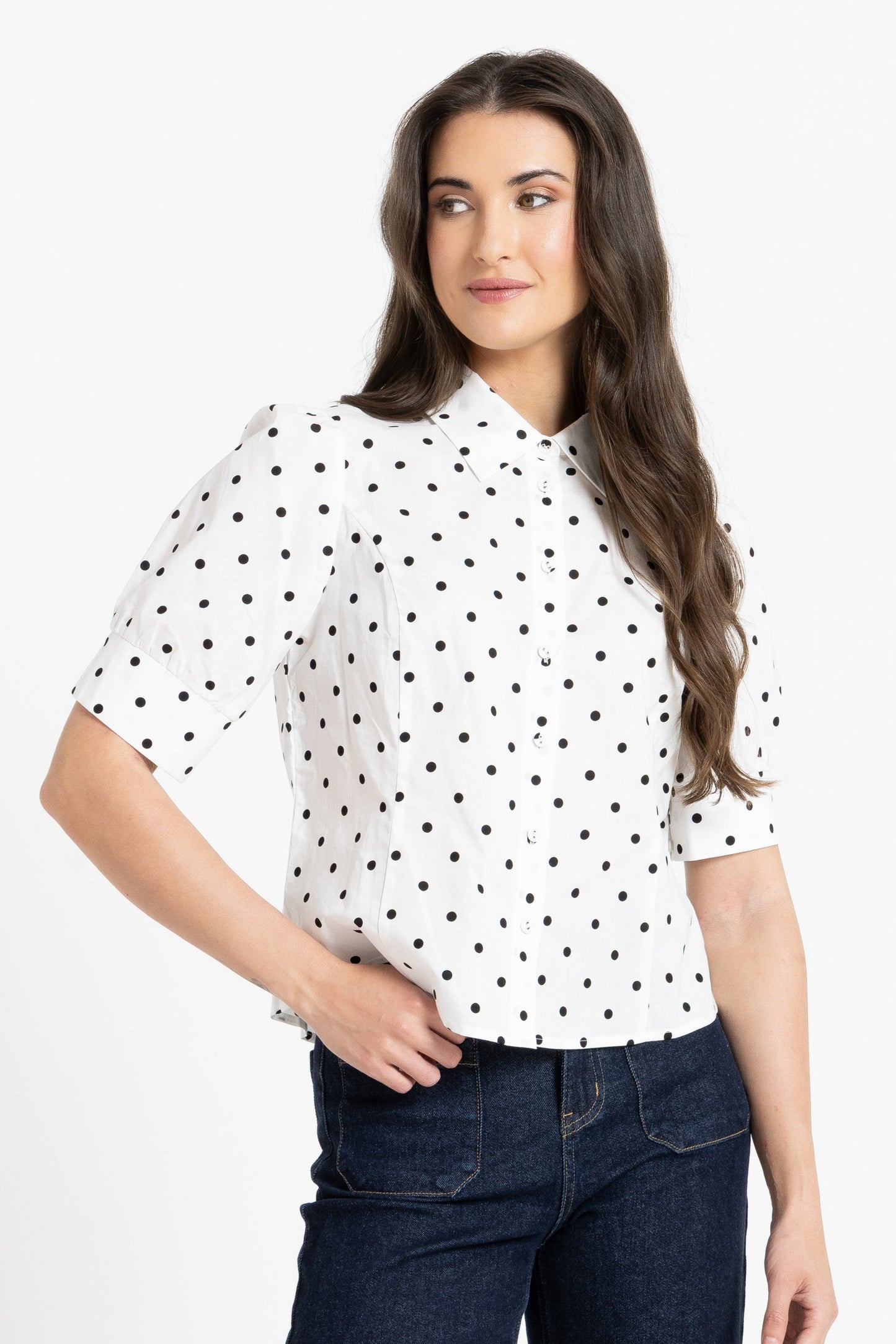 LEILA + LUCA DINNER DATE SHIRT - VANILLA SPOT - THE VOGUE STORE
