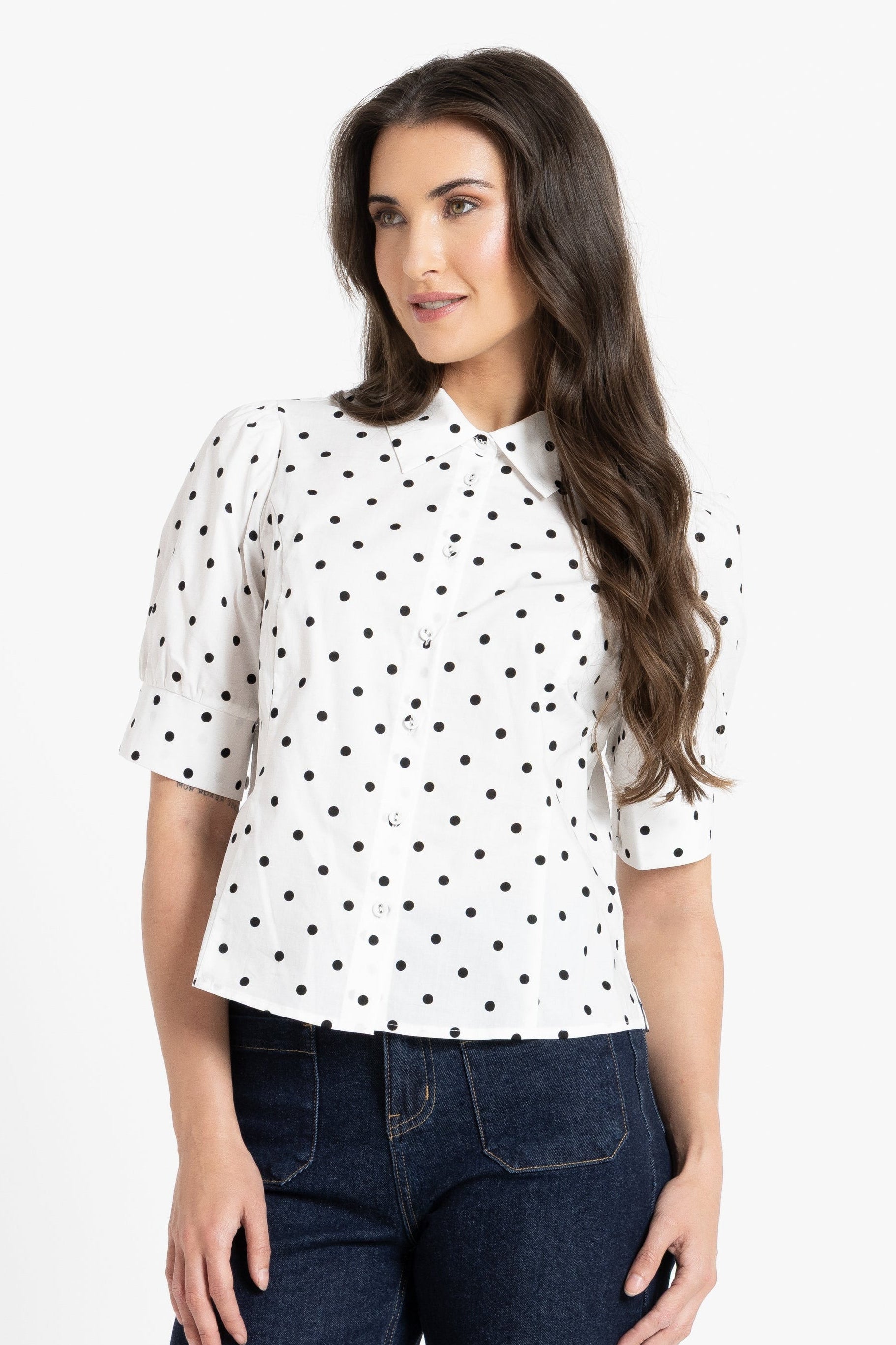 LEILA + LUCA DINNER DATE SHIRT - VANILLA SPOT - THE VOGUE STORE