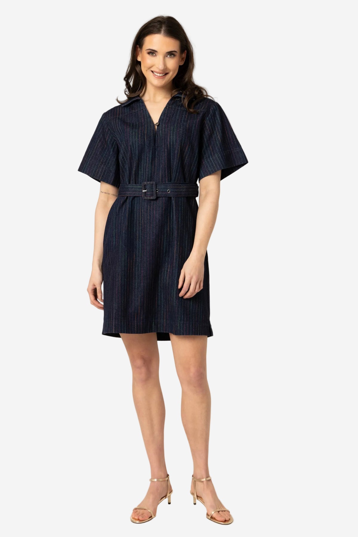 LEILA + LUCA DENIM MINI DRESS - COLOURFUL STRIPE - THE VOGUE STORE