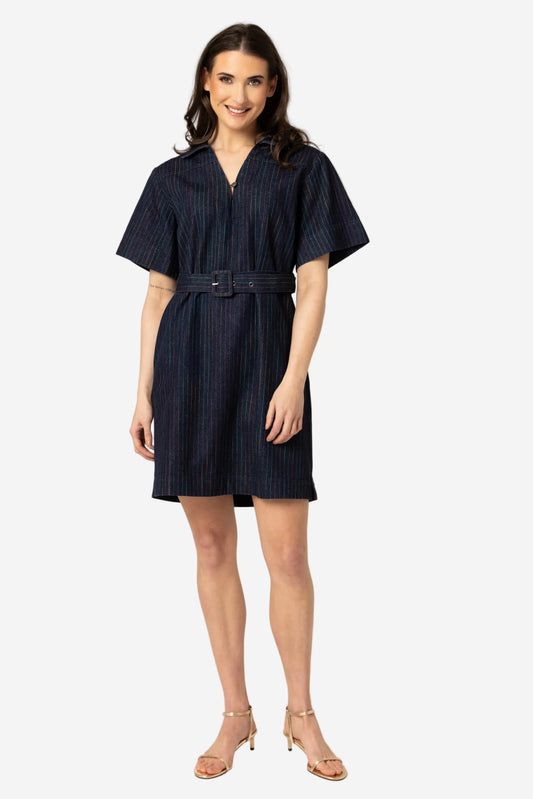LEILA + LUCA DENIM MINI DRESS - COLOURFUL STRIPE - THE VOGUE STORE