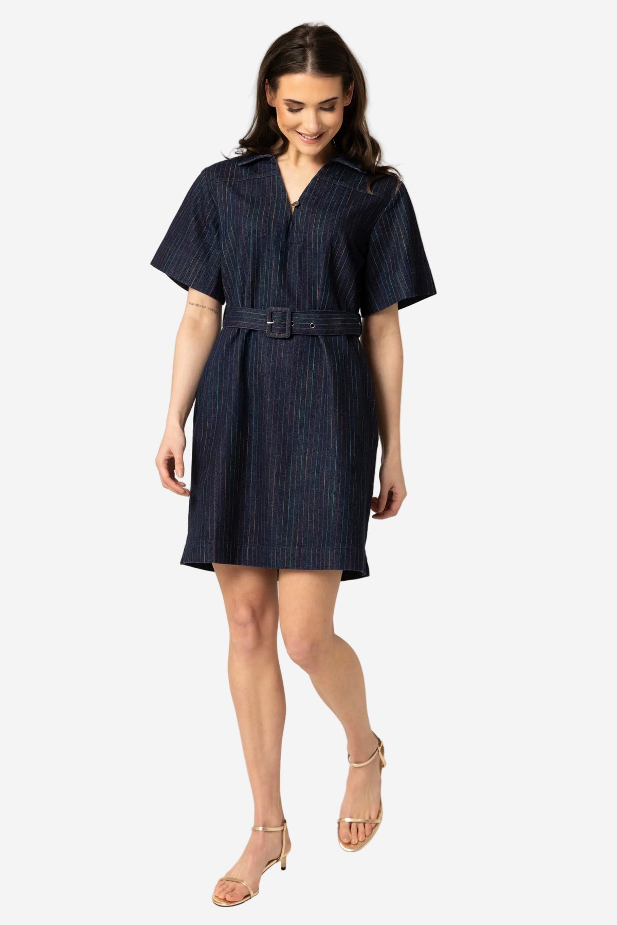 LEILA + LUCA DENIM MINI DRESS - COLOURFUL STRIPE - THE VOGUE STORE