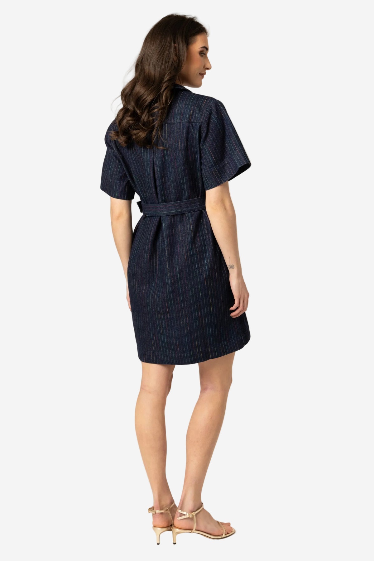 LEILA + LUCA DENIM MINI DRESS - COLOURFUL STRIPE - THE VOGUE STORE