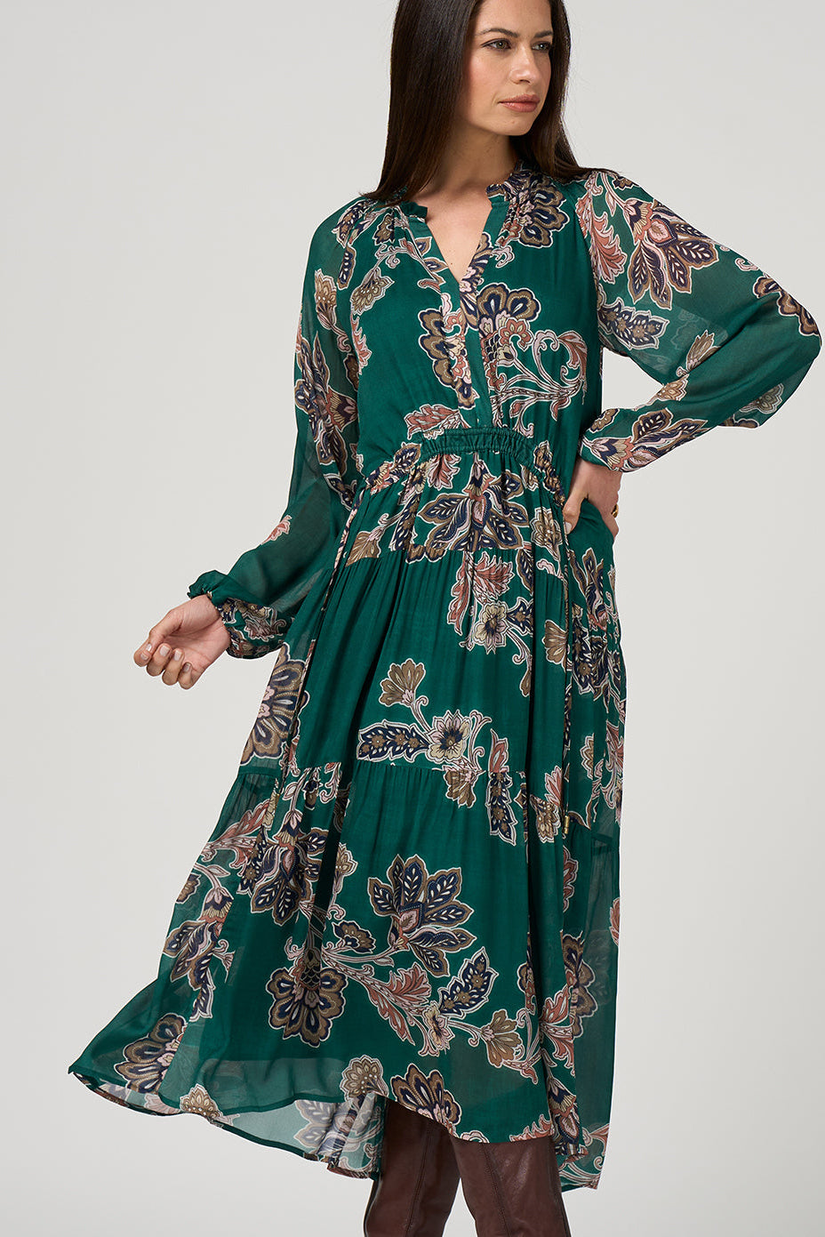 LOOBIES STORY VERSAILLES MIDI DRESS - EVERGREEN MULTI - THE VOGUE STORE