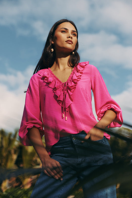 LOOBIES STORY EVIE BLOUSE - FUSCHIA - THE VOGUE STORE