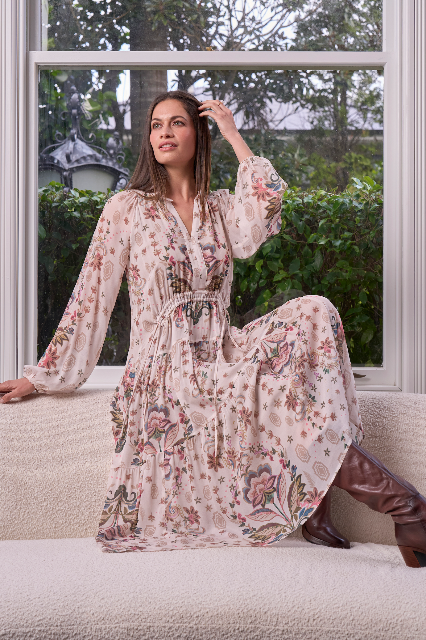 LOOBIE'S STORY ANTOINETTE MIDI DRESS - BONE MULTI - THE VOGUE STORE