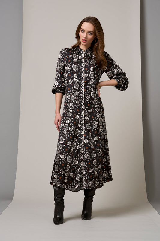 LOOBIES STORY THEODORA DRESS - BLACK MULTI - THE VOGUE STORE
