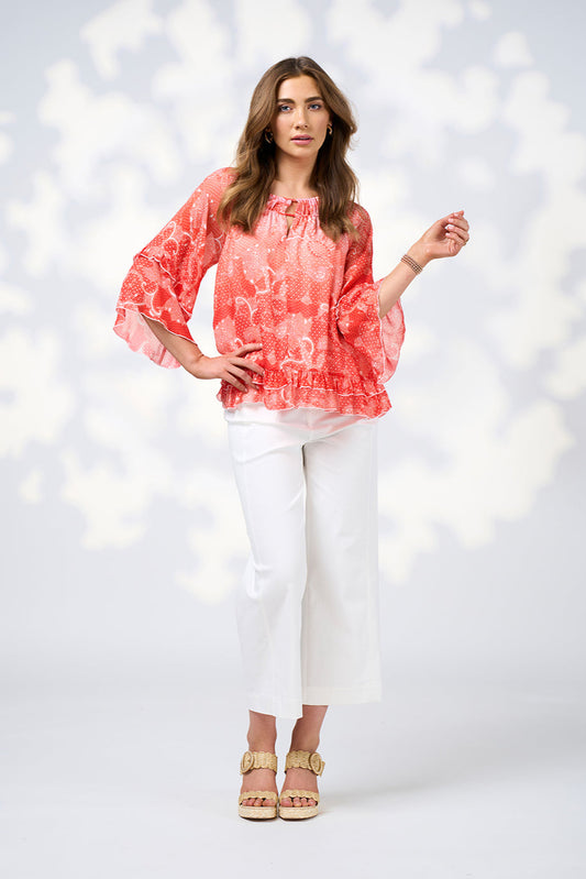 LOOBIES STORY STEVIE BLOUSE - BLOOD ORANGE MULTI - THE VOGUE STORE