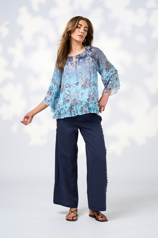 LOOBIES STORY STEVIE BLOUSE - INDIGO MULTI - THE VOGUE STORE