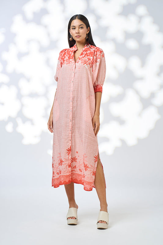 LOOBIES STORY XANTHE SHIRT DRESS - BURNT ORANGE MULTI - THE VOGUE STORE