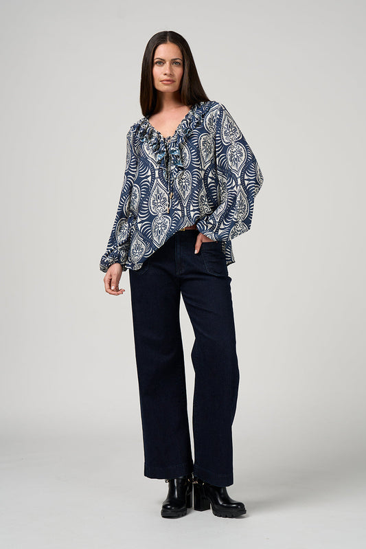 LOOBIES STORY OPALINE BLOUSE - INDIGO MULTI - THE VOGUE STORE
