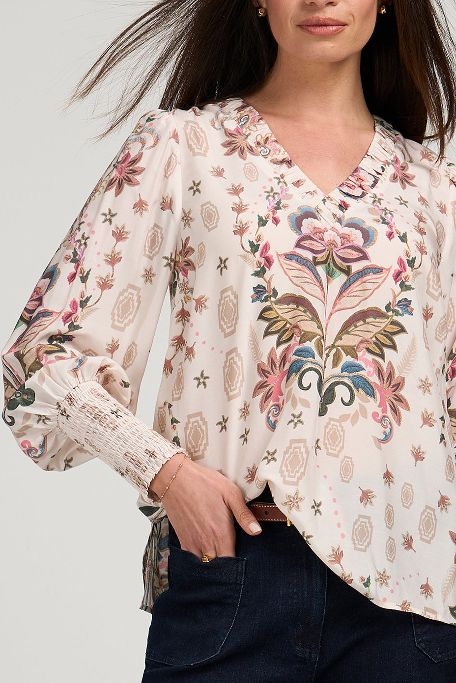 LOOBIE'S STORY ANTOINETTE BLOUSE - BONE MULTI - THE VOGUE STORE