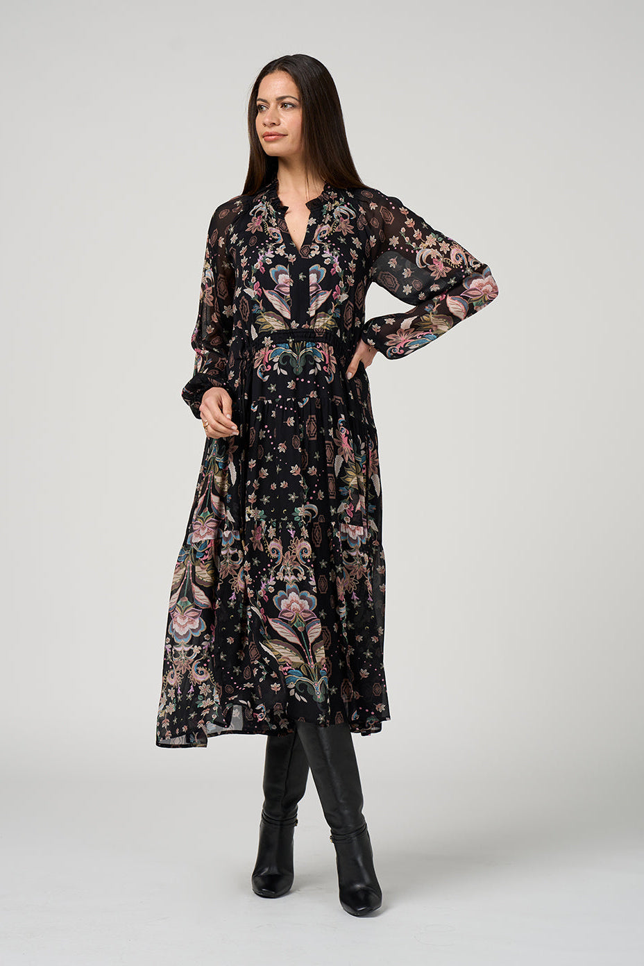 LOOBIE'S STORY ANTOINETTE MIDI DRESS - BLACK - THE VOGUE STORE