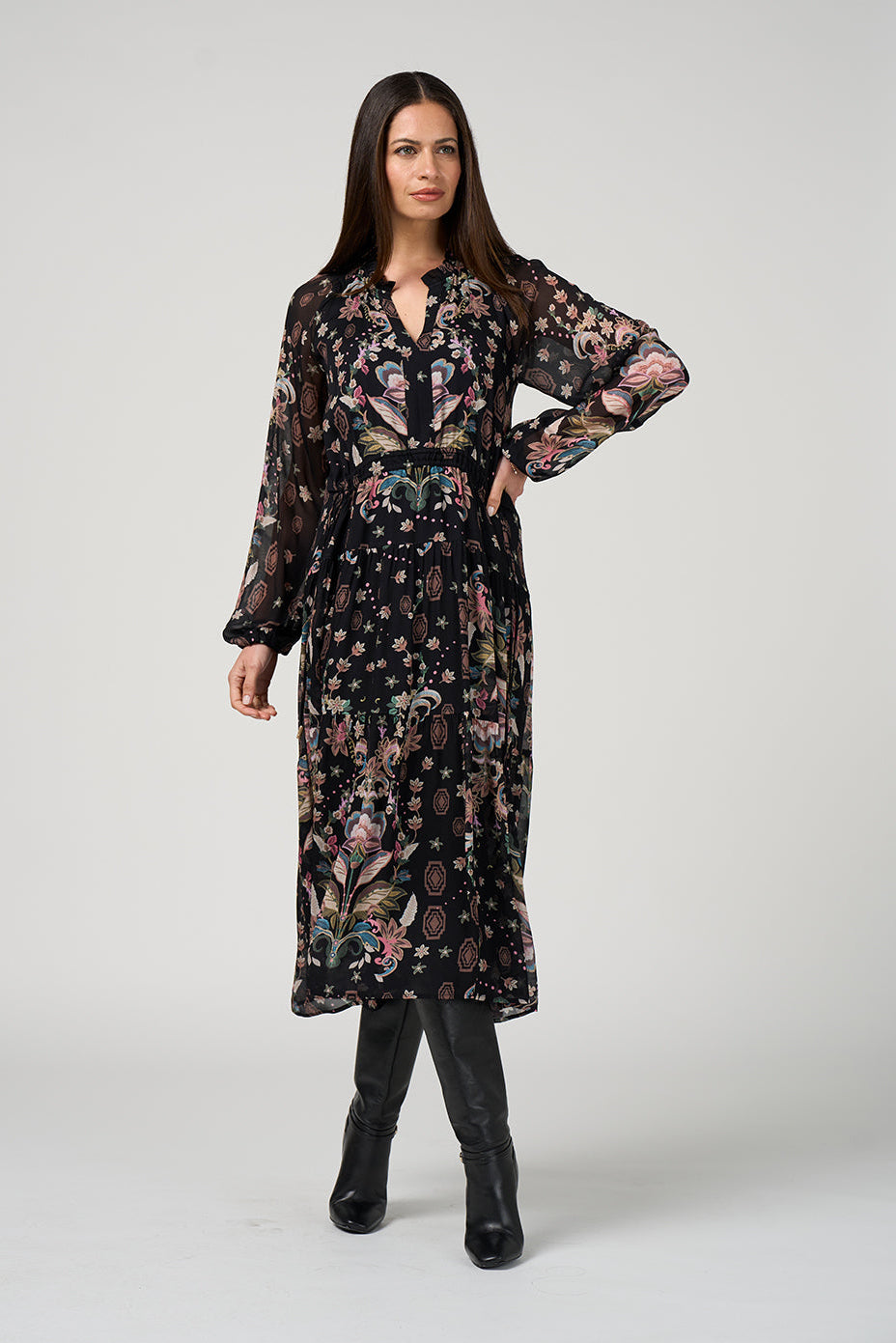 LOOBIE'S STORY ANTOINETTE MIDI DRESS - BLACK - THE VOGUE STORE