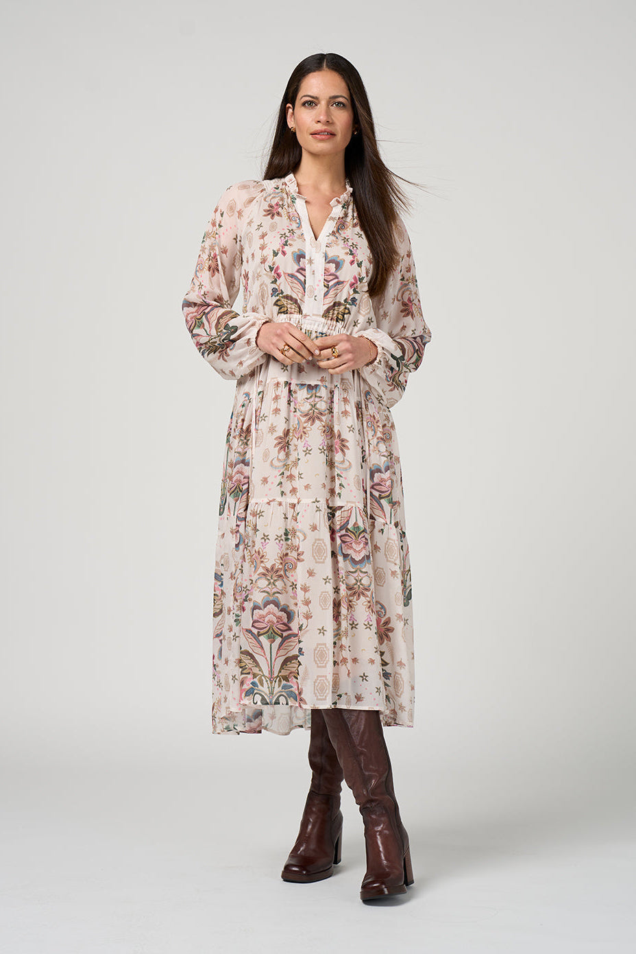 LOOBIE'S STORY ANTOINETTE MIDI DRESS - BONE MULTI - THE VOGUE STORE