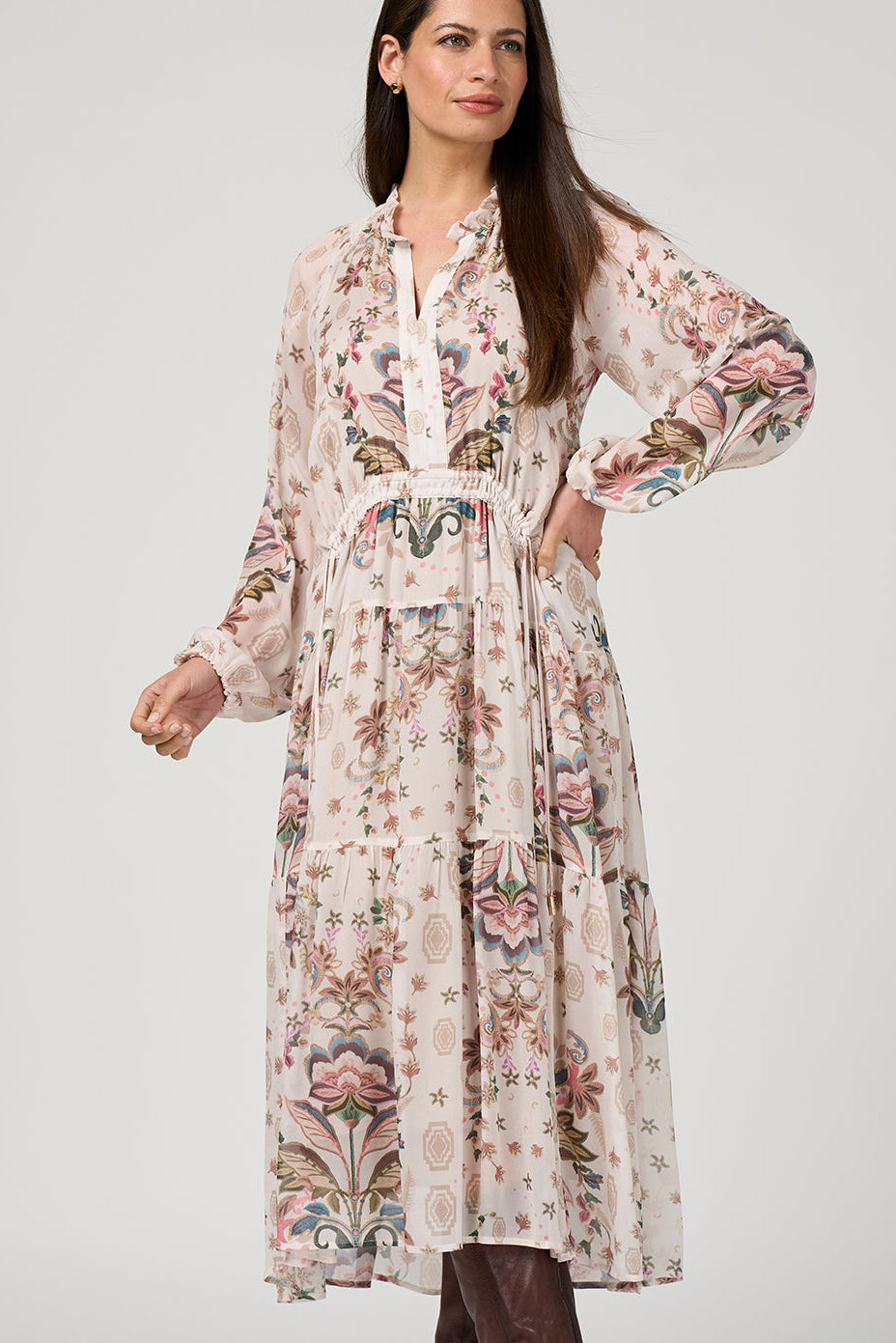 LOOBIE'S STORY ANTOINETTE MIDI DRESS - BONE MULTI - THE VOGUE STORE
