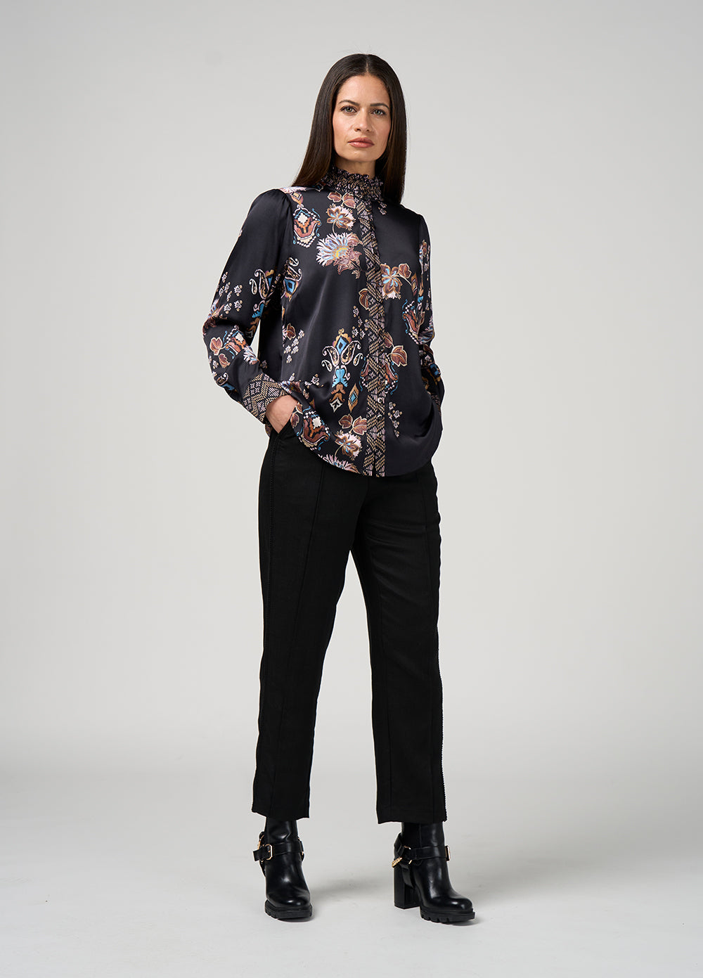 LOOBIES STORY GILDED LOTUS SHIRT - BLACK MULTI - THE VOGUE STORE