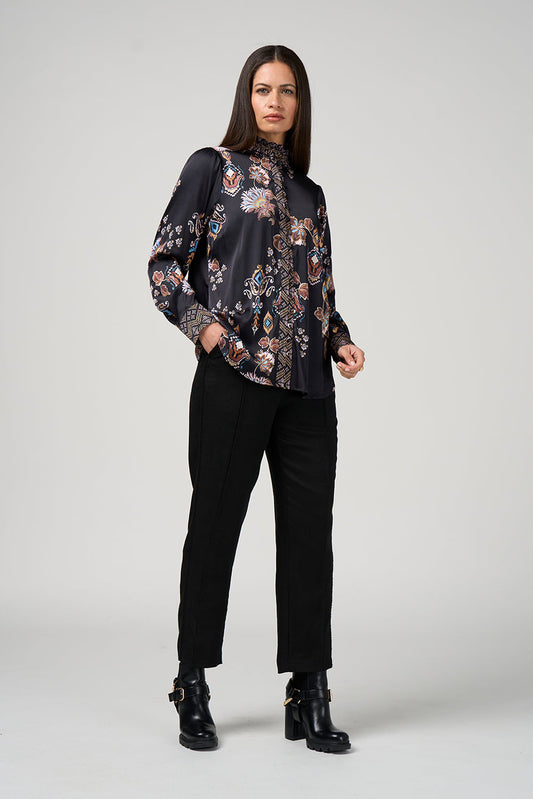 LOOBIES STORY GILDED LOTUS SHIRT - BLACK MULTI - THE VOGUE STORE
