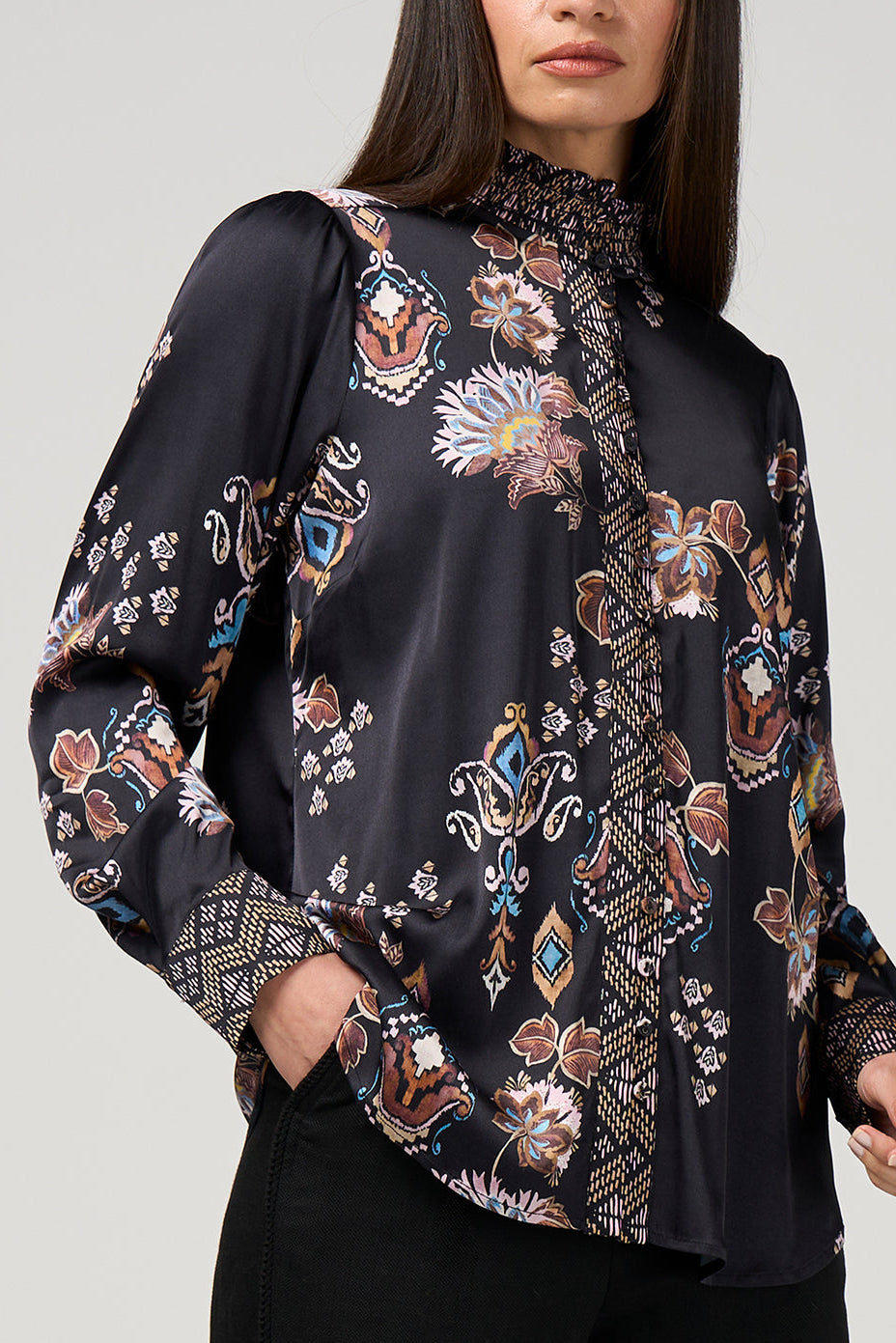 LOOBIES STORY GILDED LOTUS SHIRT - BLACK MULTI - THE VOGUE STORE