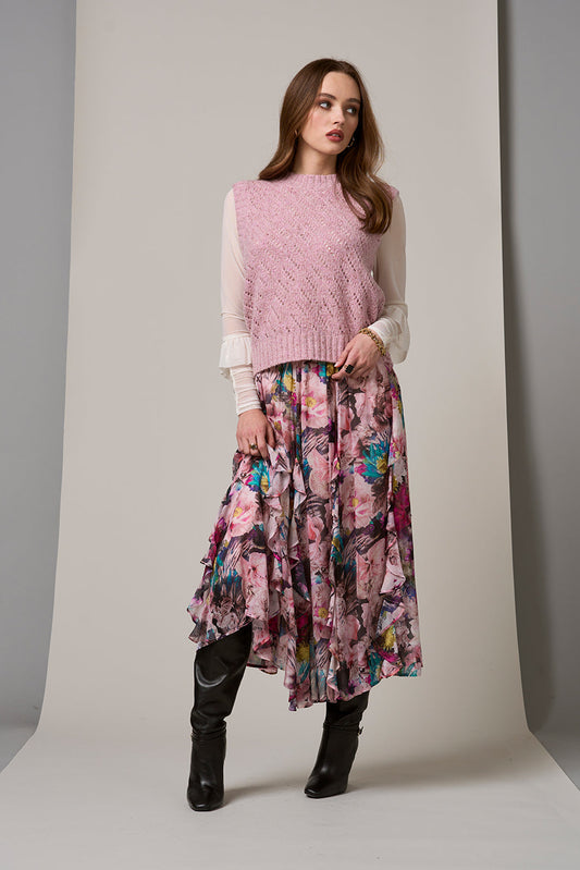 LOOBIES STORY DUCHESS SKIRT - BLUSH MULTI - THE VOGUE STORE
