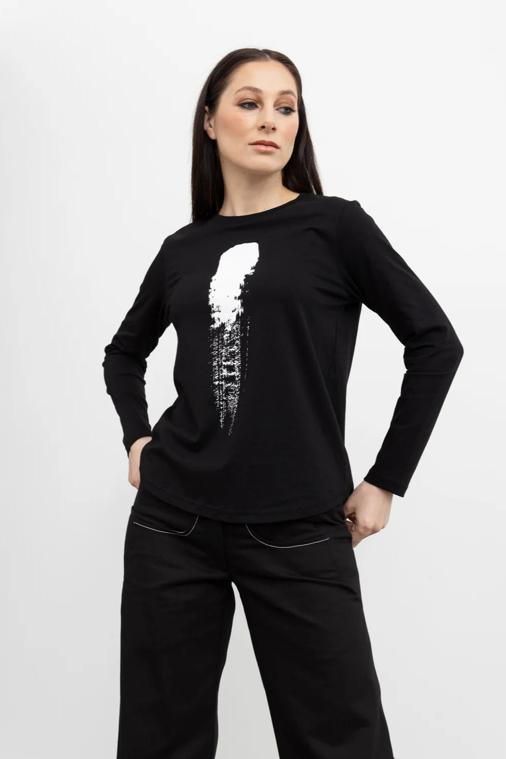 STYLE XLAB LINE BRUSH STROKE TEE - BLACK/WHITE PRINT - THE VOGUE STORE