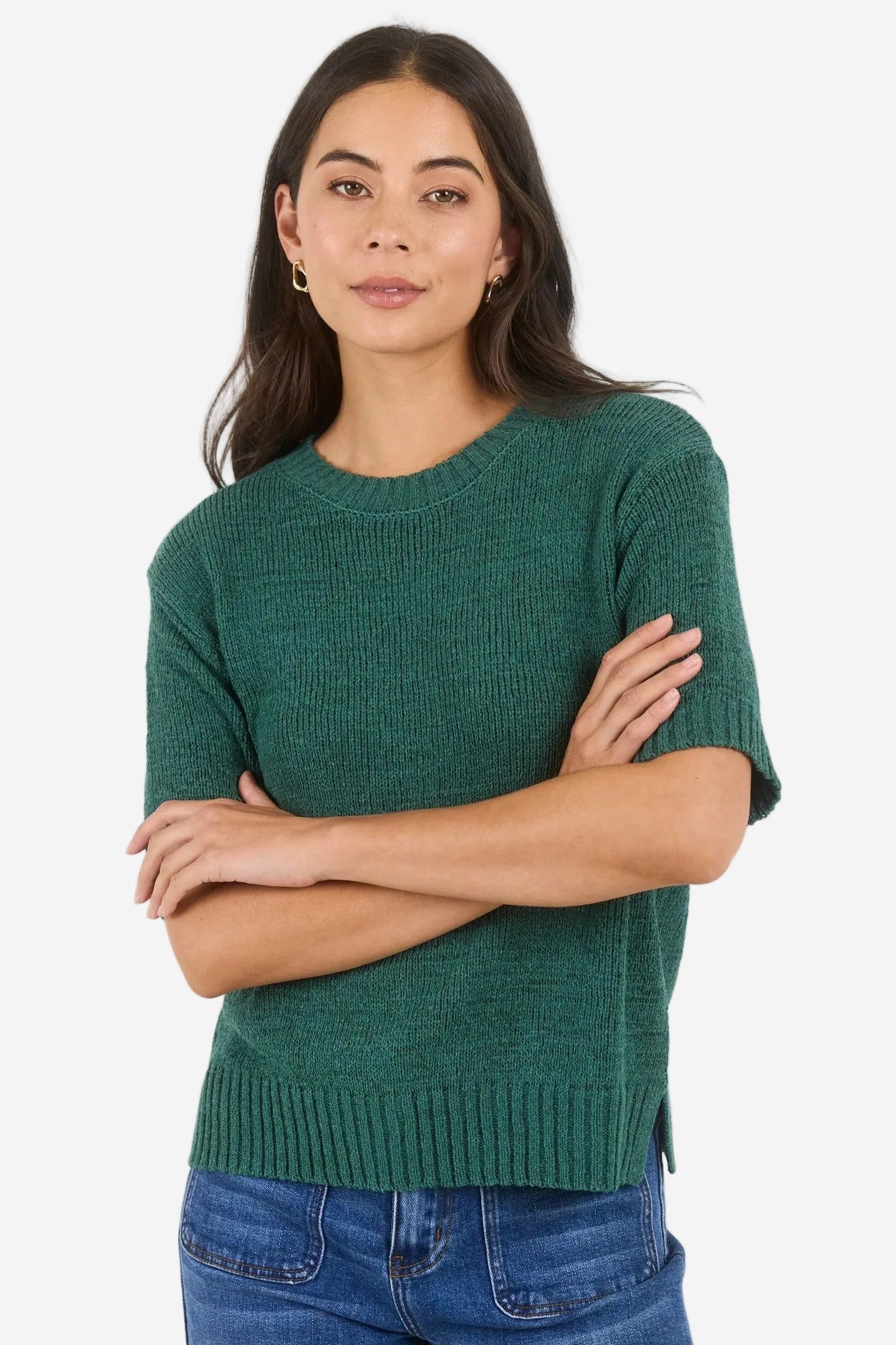 BY ROSA LOVEABLE PETROL TAPE YARN KNIT TEE - THE VOGUE STORE