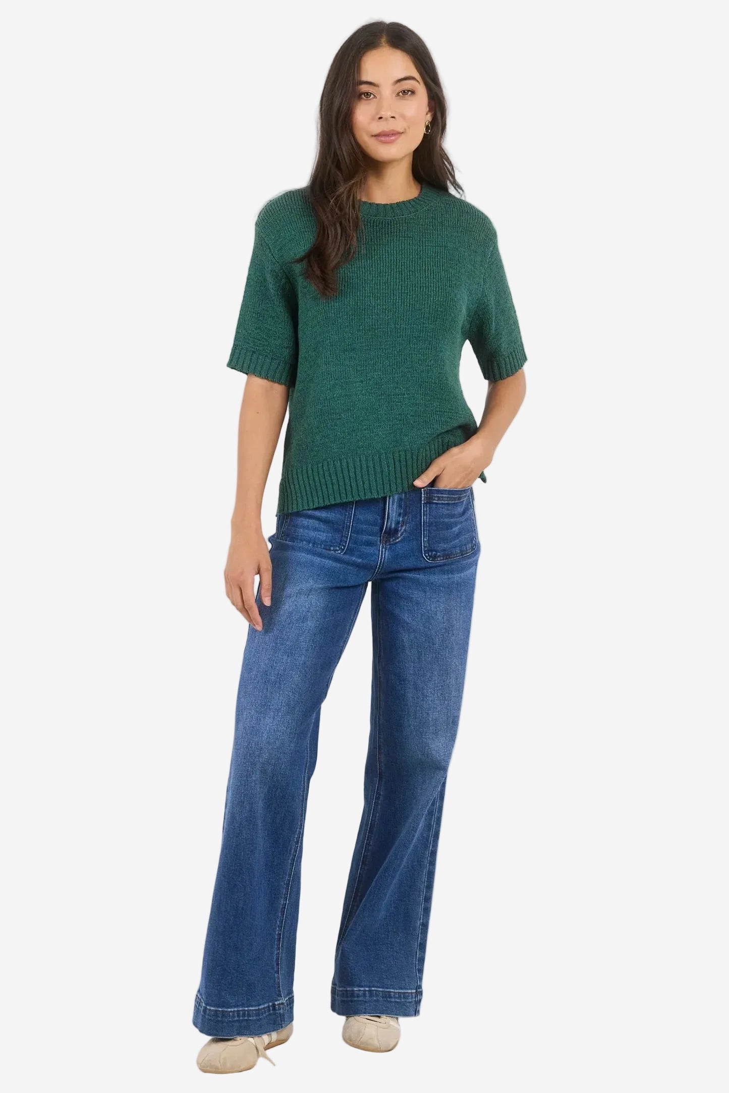 BY ROSA LOVEABLE PETROL TAPE YARN KNIT TEE - THE VOGUE STORE