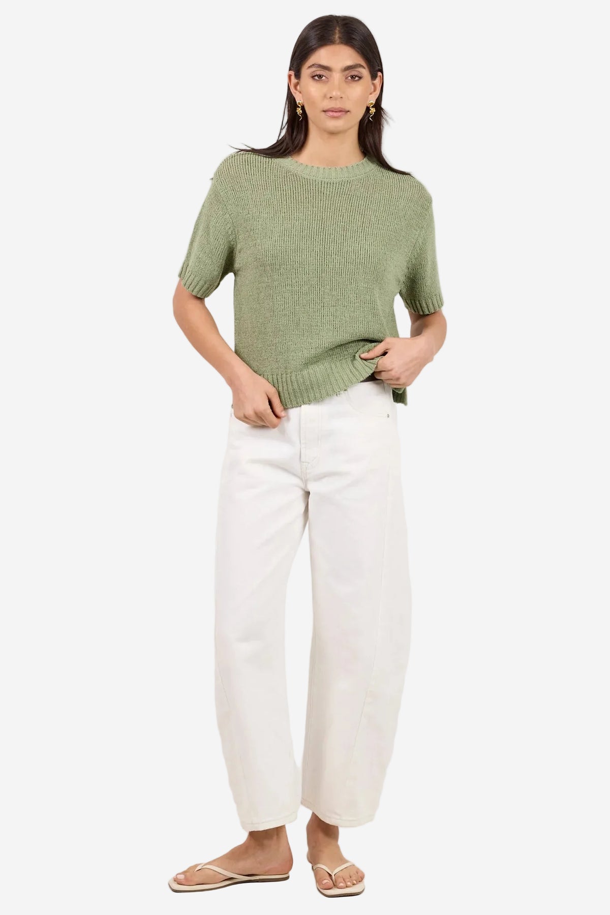 BY ROSA LOVEABLE SAGE GREEN KNIT TEE - THE VOGUE STORE