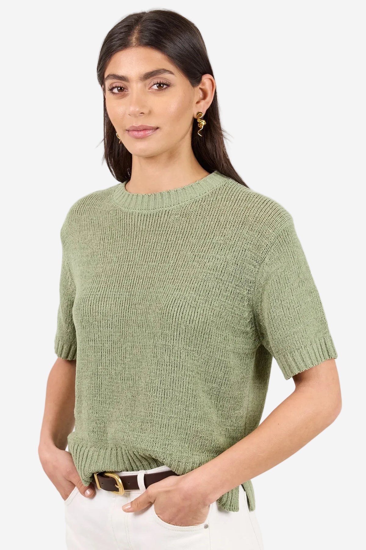 BY ROSA LOVEABLE SAGE GREEN KNIT TEE - THE VOGUE STORE