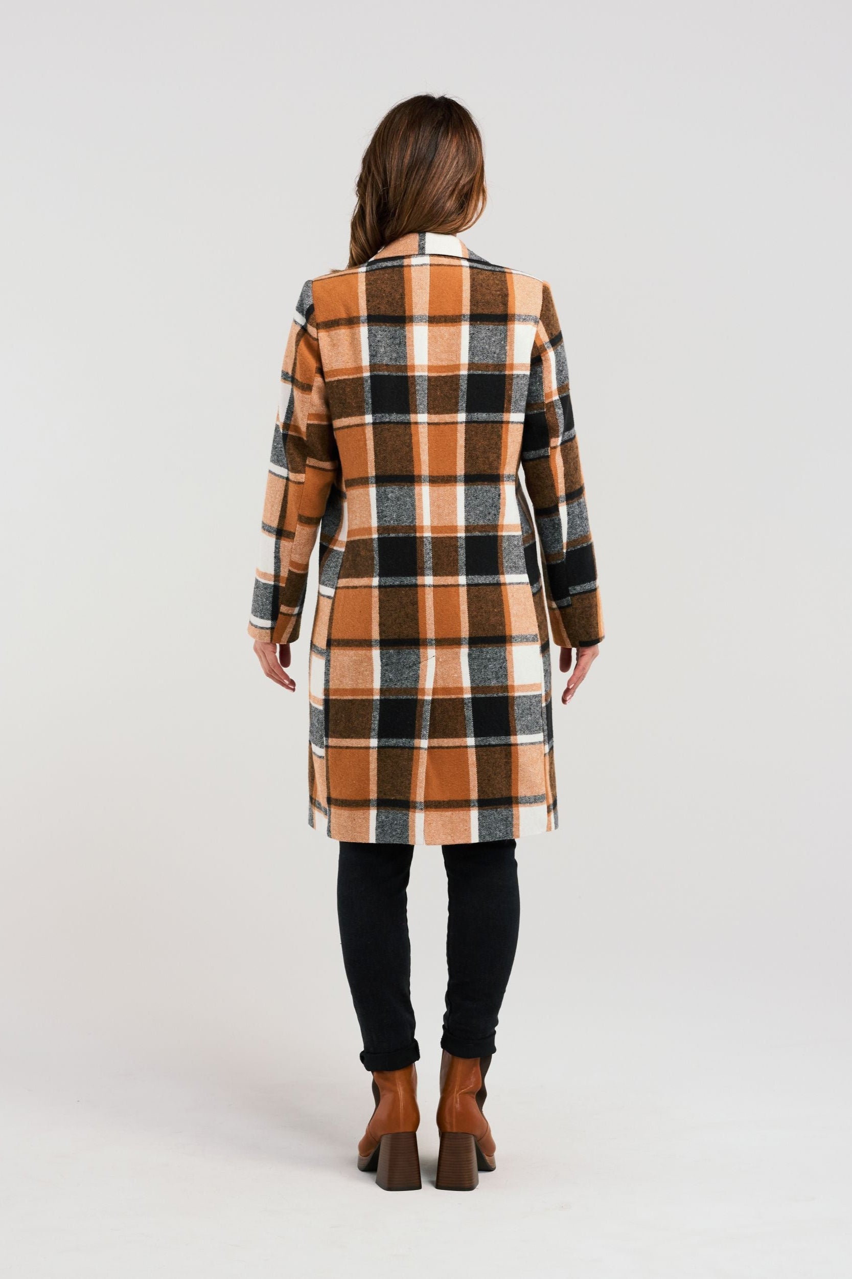 ZAFINA FELIX COAT - ORANGE PLAID - THE VOGUE STORE