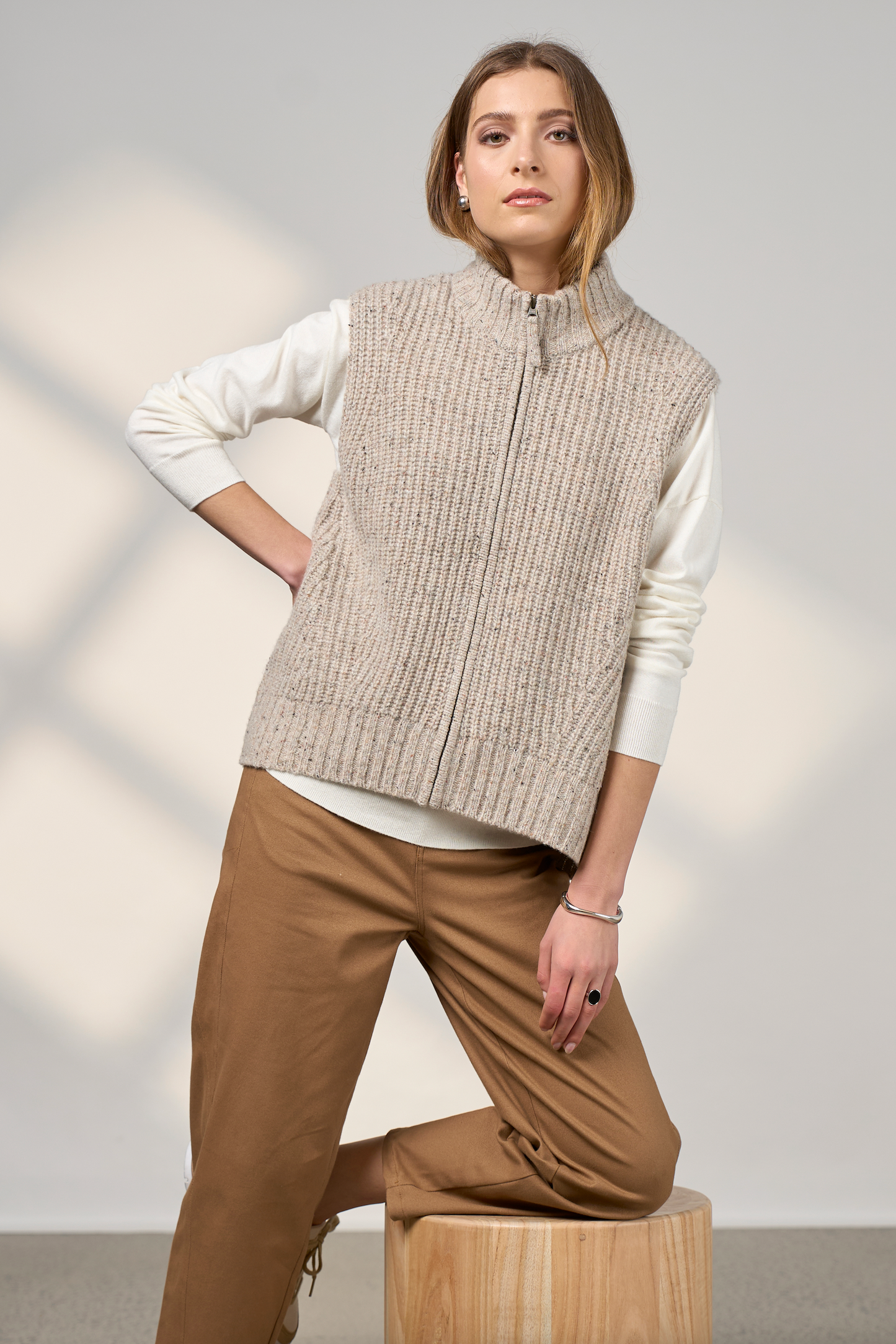 MADLY SWEETLY CAMPFIRE VEST - PUMICE FLECK - THE VOGUE STORE