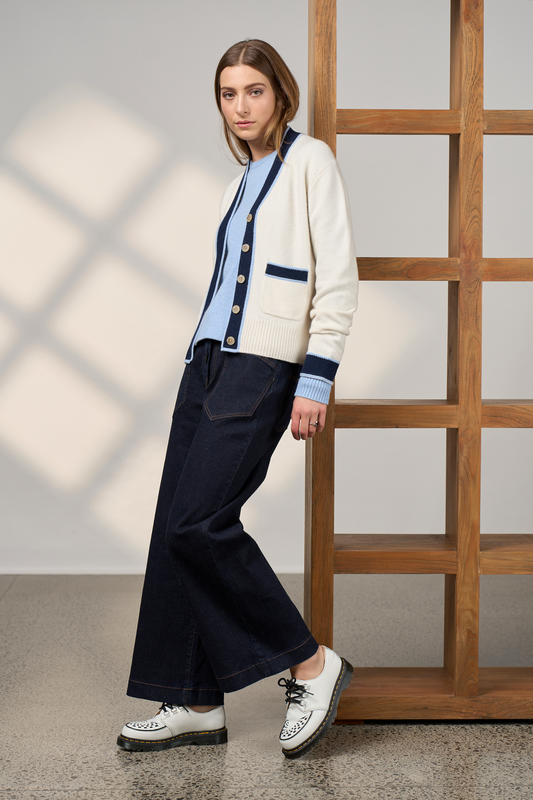 MADLY SWEETLY COLLEGE CARDI - WINTER WHITE - THE VOGUE STORE