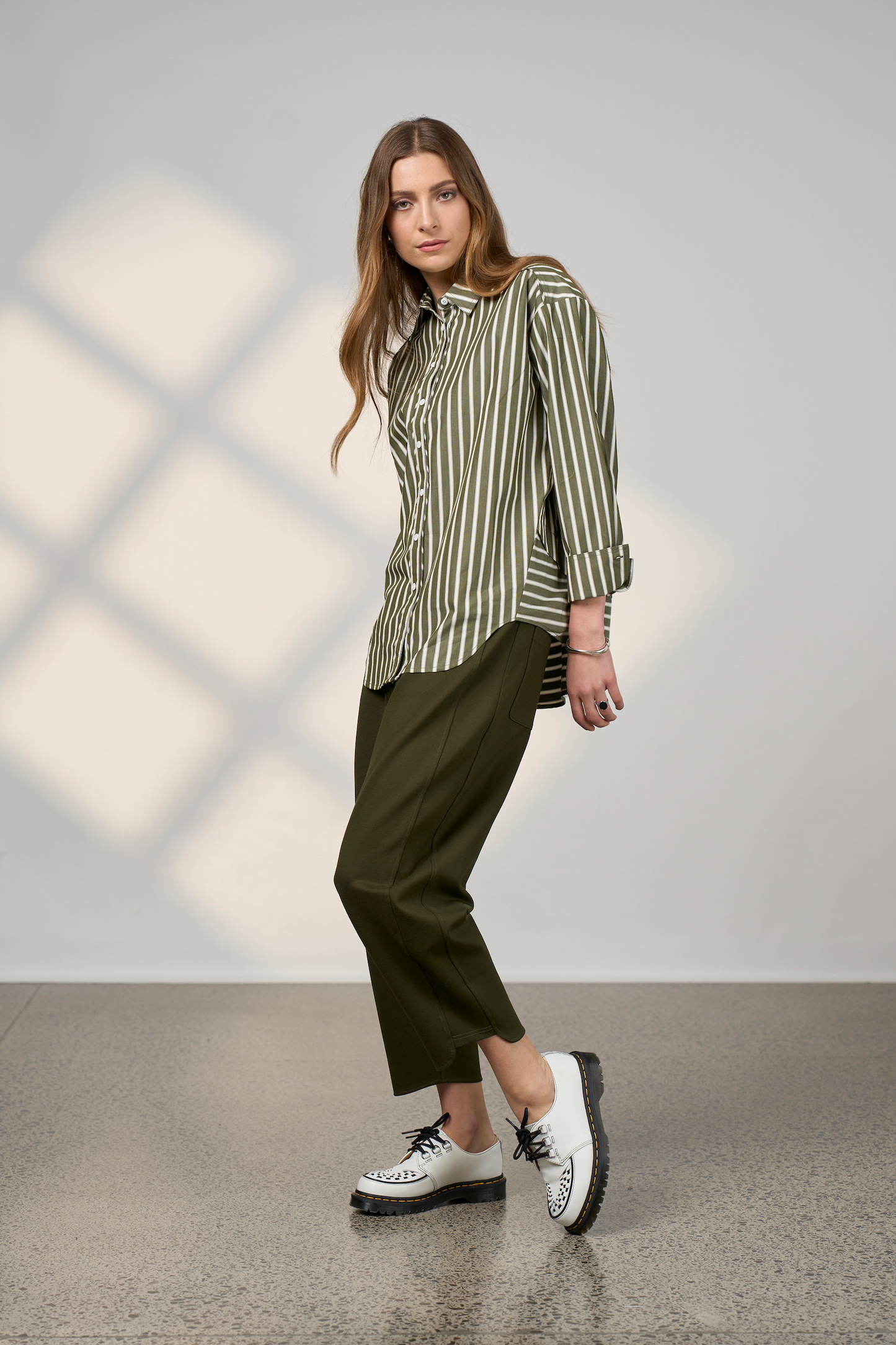 MADLY SWEETLY DIRECTION STRIPE SHIRT - SAGE - THE VOGUE STORE