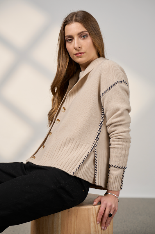 MADLY SWEETLY FIRESIDE CARDI - STONE - THE VOGUE STORE