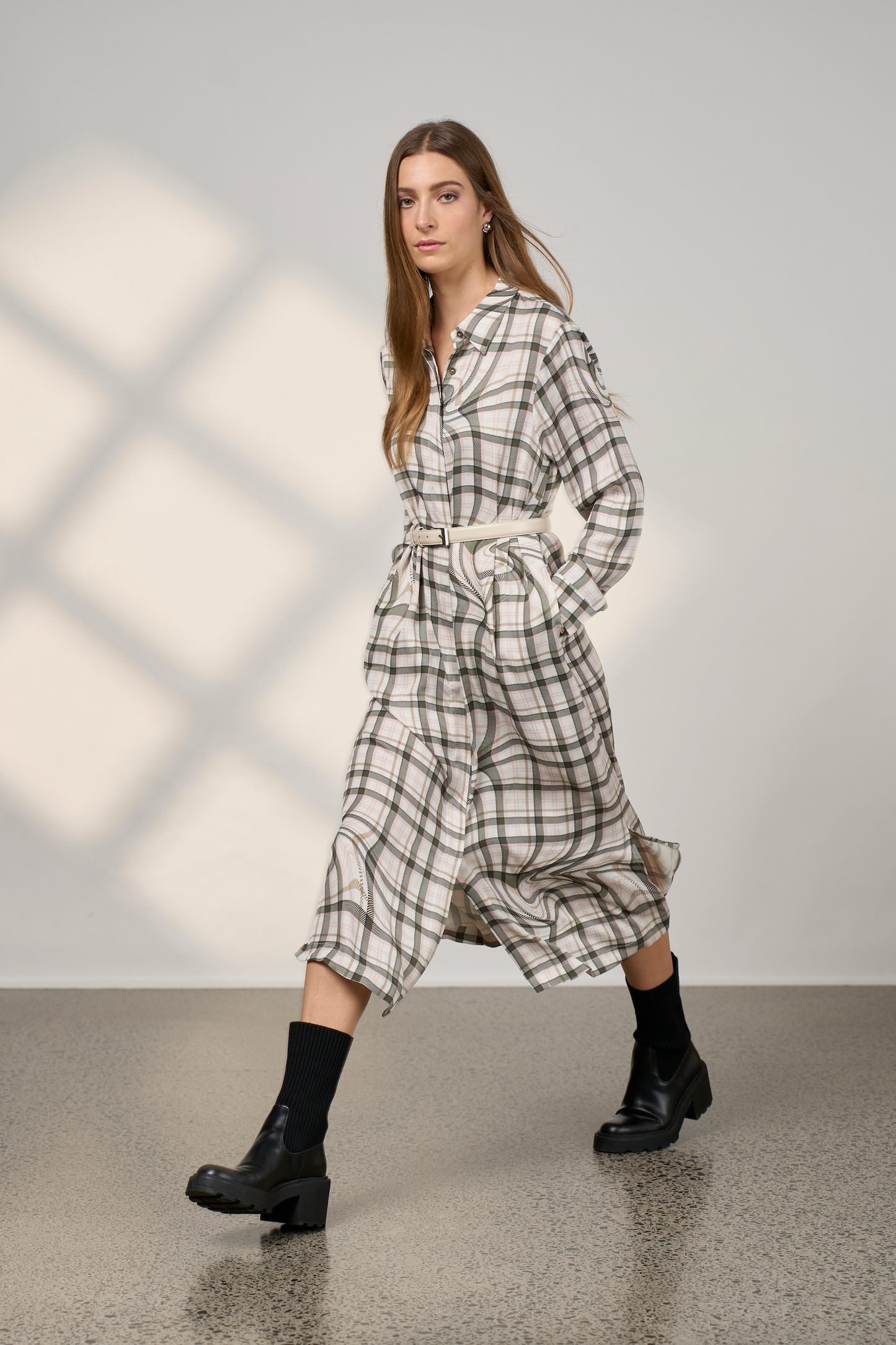 MADLY SWEETLY ILLUSION SHIRT DRESS - PUMICE - THE VOGUE STORE