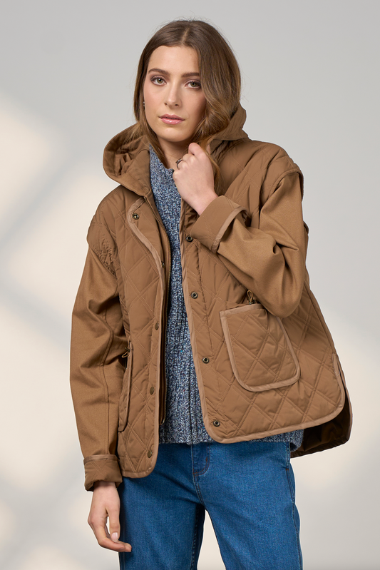 MADLY SWEETLY TETRIS JACKET - MOCHA - THE VOGUE STORE