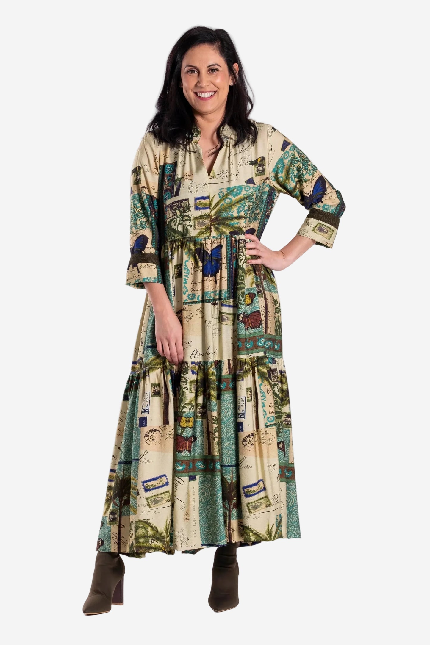JELLICOE COLLAR TIERED DRESS - POSTAGE PRINT - THE VOGUE STORE